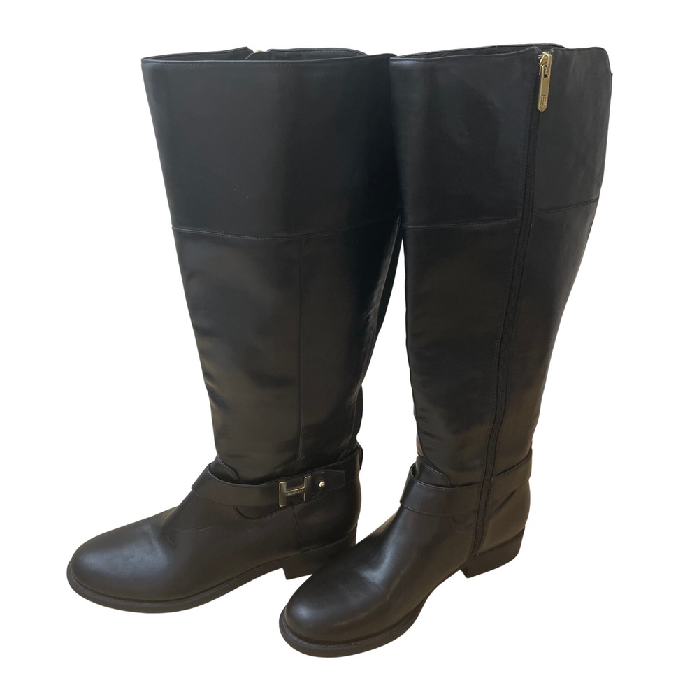 Tommy Hilfiger Black Leather Tall Riding Boots‎ Size 6.5M